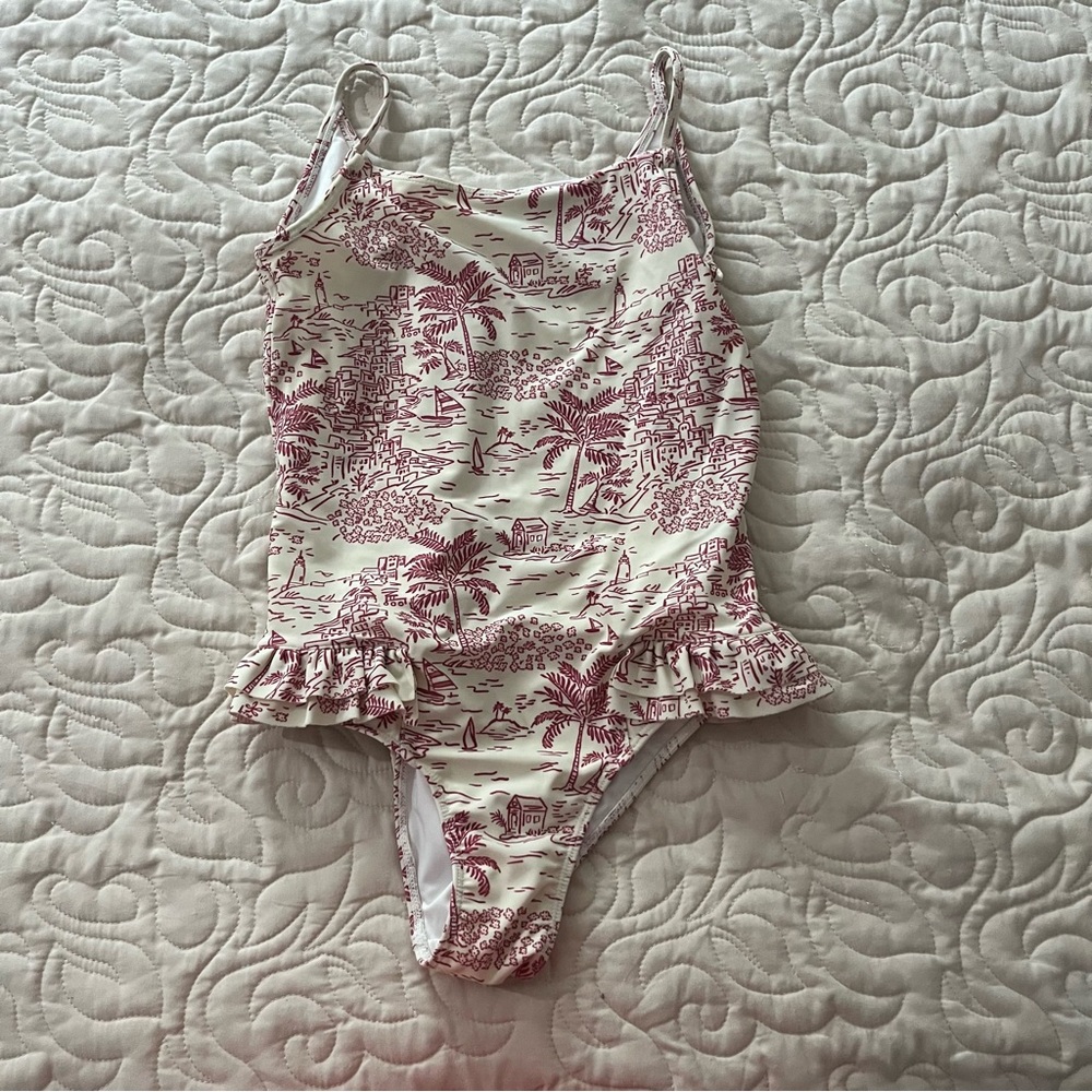 Maison Me Malia One Piece Swimsuit, Red Seascape Toile 12Y